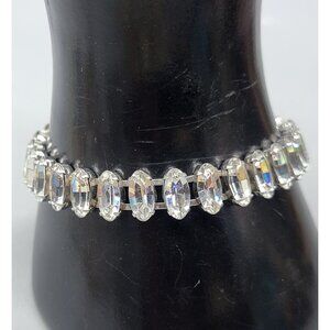 Sparkling Diamante Tennis Bracelet Vintage Colorless Rhinestones Safety Chain 7"